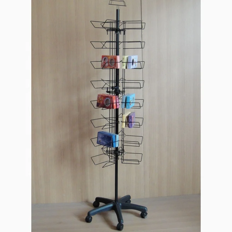 Retail Store Pop Steel Wire Frame Holder Pocket Fixture Supermarket Floor Standing Metal Spinner Rack Display for Napkins