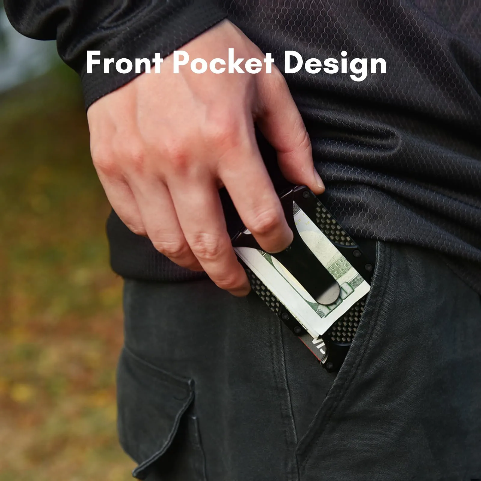 Men's Slim Tactical RFID Blocking Wallet Minimalist Carbon Fiber Credit Card Holder with Aluminum Money Clip and Metal Lining