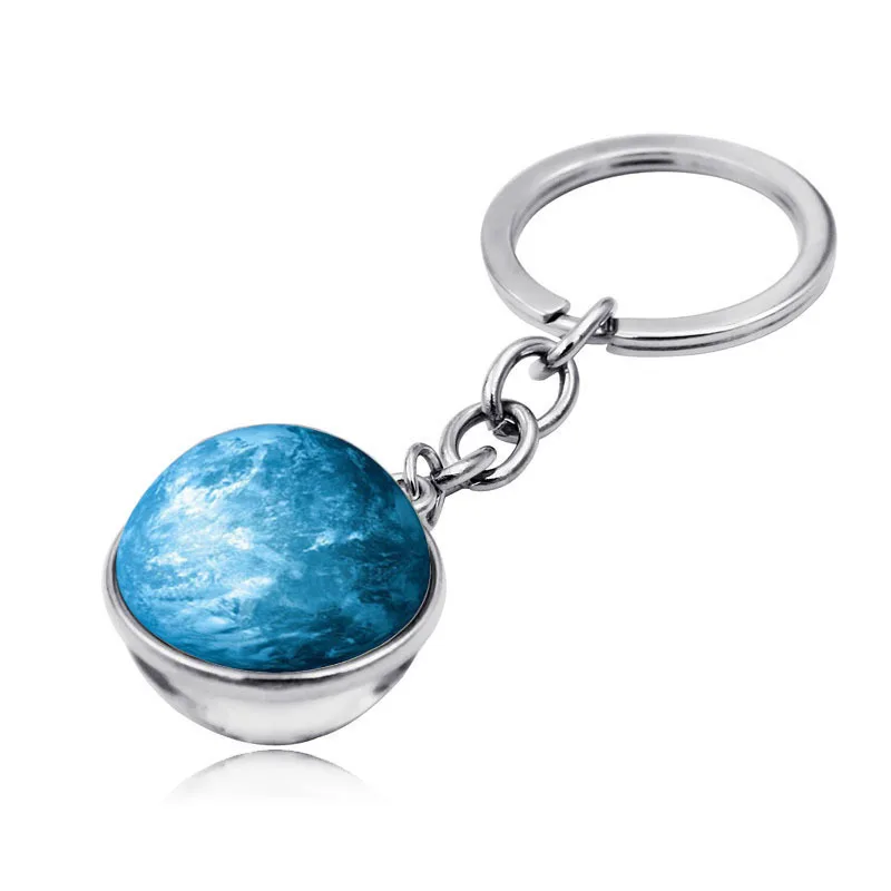 Solar System Planet Galaxy Nebula Keychain Pendant Double-Side Glass Ball Gifts 