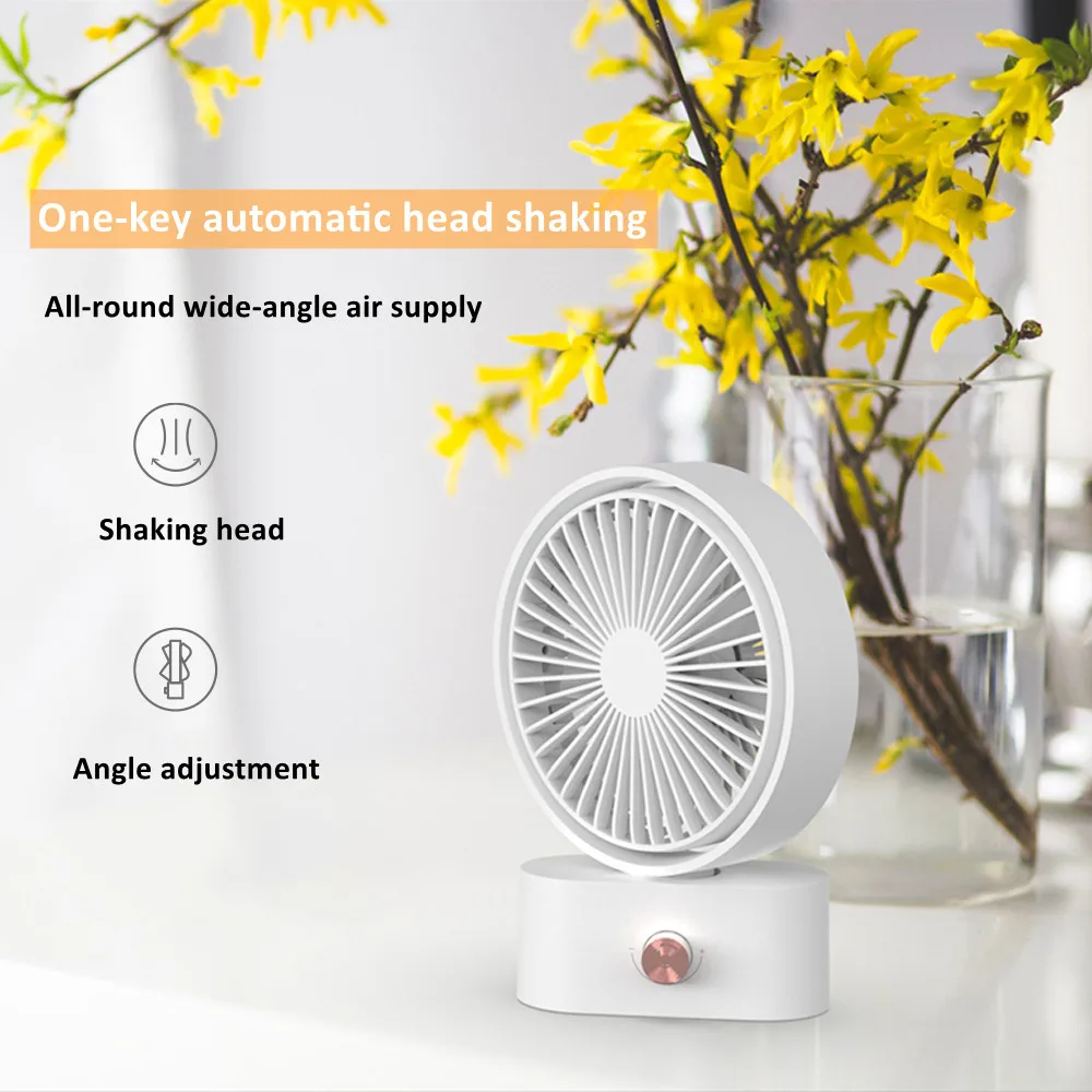 2000mAh Battery Portable Mini Fan Table Desktop Shaking Head USB Rechargeable Air Cooler Fan for Home Office Room