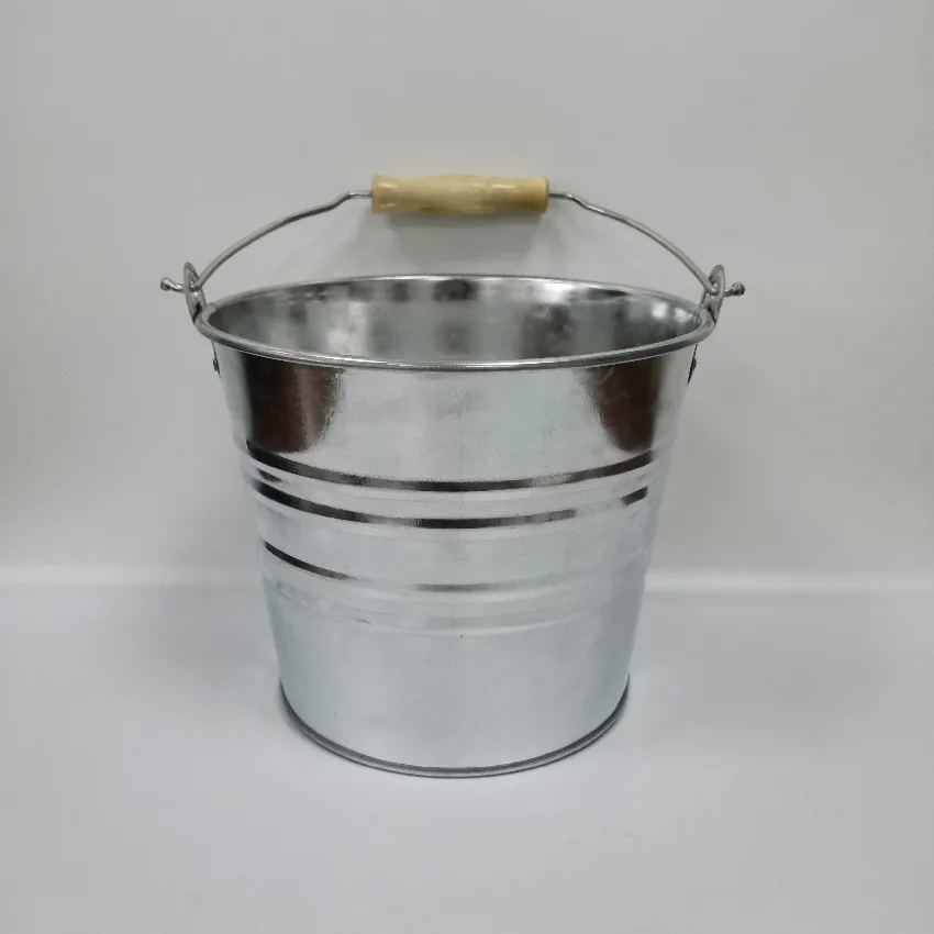 Galvanised Steel Metal Bucket with Wooden Handle Multi Purpose 5L 