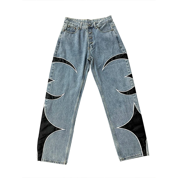Vintage Mid Hop Wide Leg Baggy Botton Denim Fabric Jean Trousers Custom High Quality Fashion Casual Woven High Waist