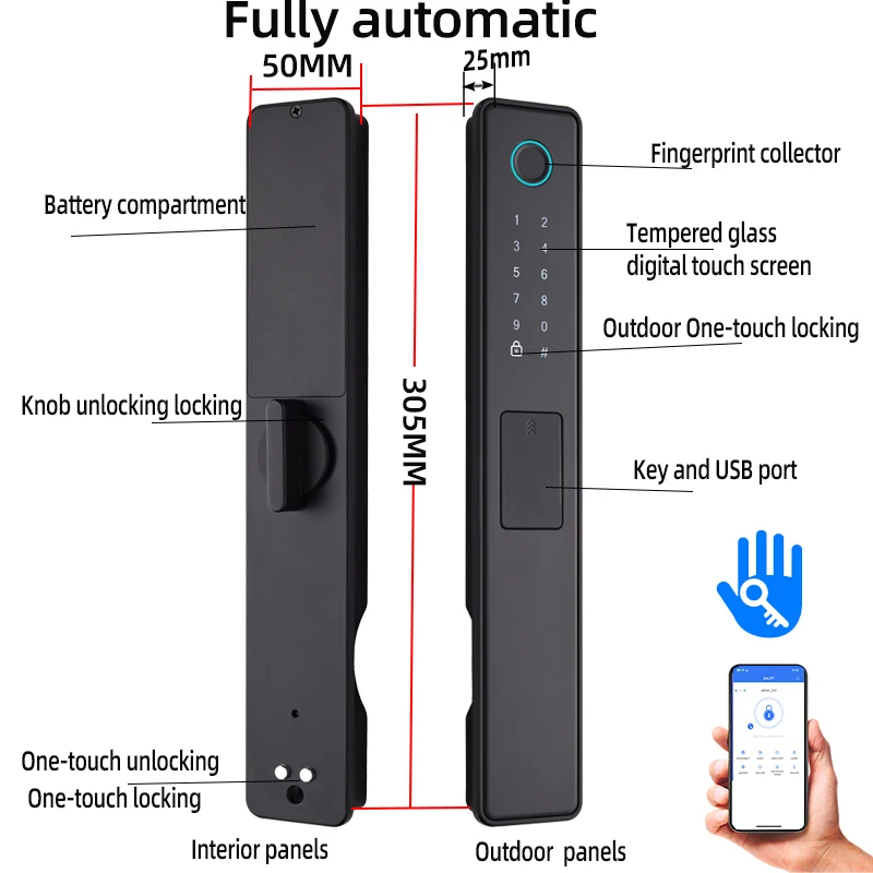 5CM Width Handleless TTLOCK Fully Automatic Unlocking Digital Combination Smart Door Locks