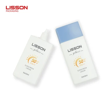 Cosmetic 60ML square Sunscreen Plastic Bottle Nozzle Squeeze Sunscreen Bottle Packaging Blue Cap