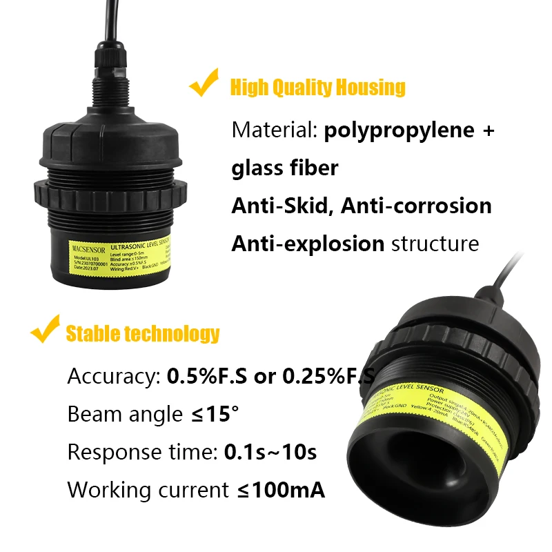 IP67 Water Level Indicator Ultrasonic Level Sensor for Sewage Water Level Measurement