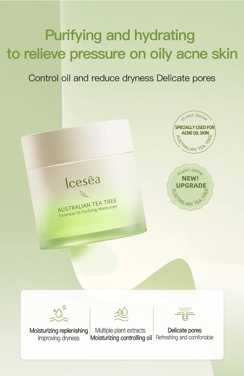 Private Label Icesea Moisturizing Tighten Australian Tea Tree Plant Extract Essential Oil Purifying Facial Face Cream Skin Care(pic1)