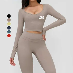 Wholesale Custom Women's Compression Sports Shirt Slim-Fit V-Neck Casual Long-Sleeve T-Shirt Outdoor Running Sports Fitness Top