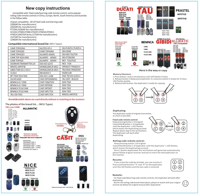 433M Compatible Remote Control