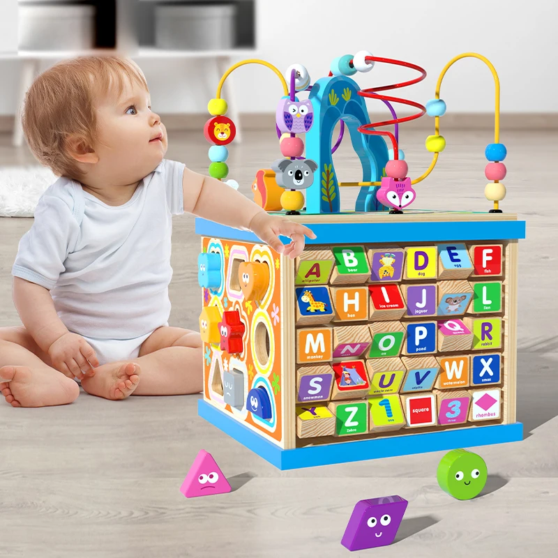 wooden activity play box