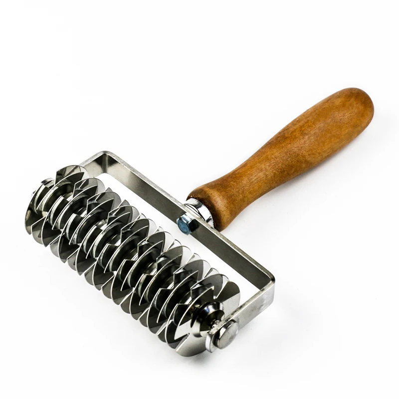 Stainless Steel Dough Roller Cutter With Wood Handle Cookie Pie Dessert Pizza Bread Pastry Crust Roller Cutter