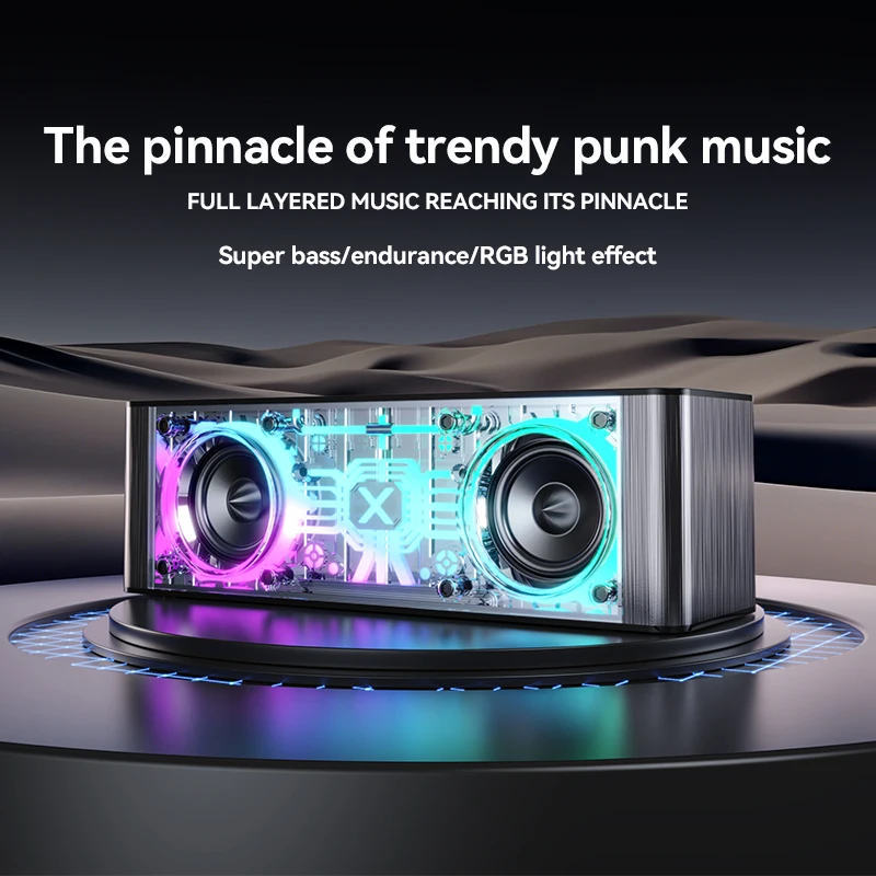 JY28PRO Cyberpunk Transparent Mecha Style  Portable Music Player Mech Small Steel Cannon bluetooth Speaker with Rgb Lights