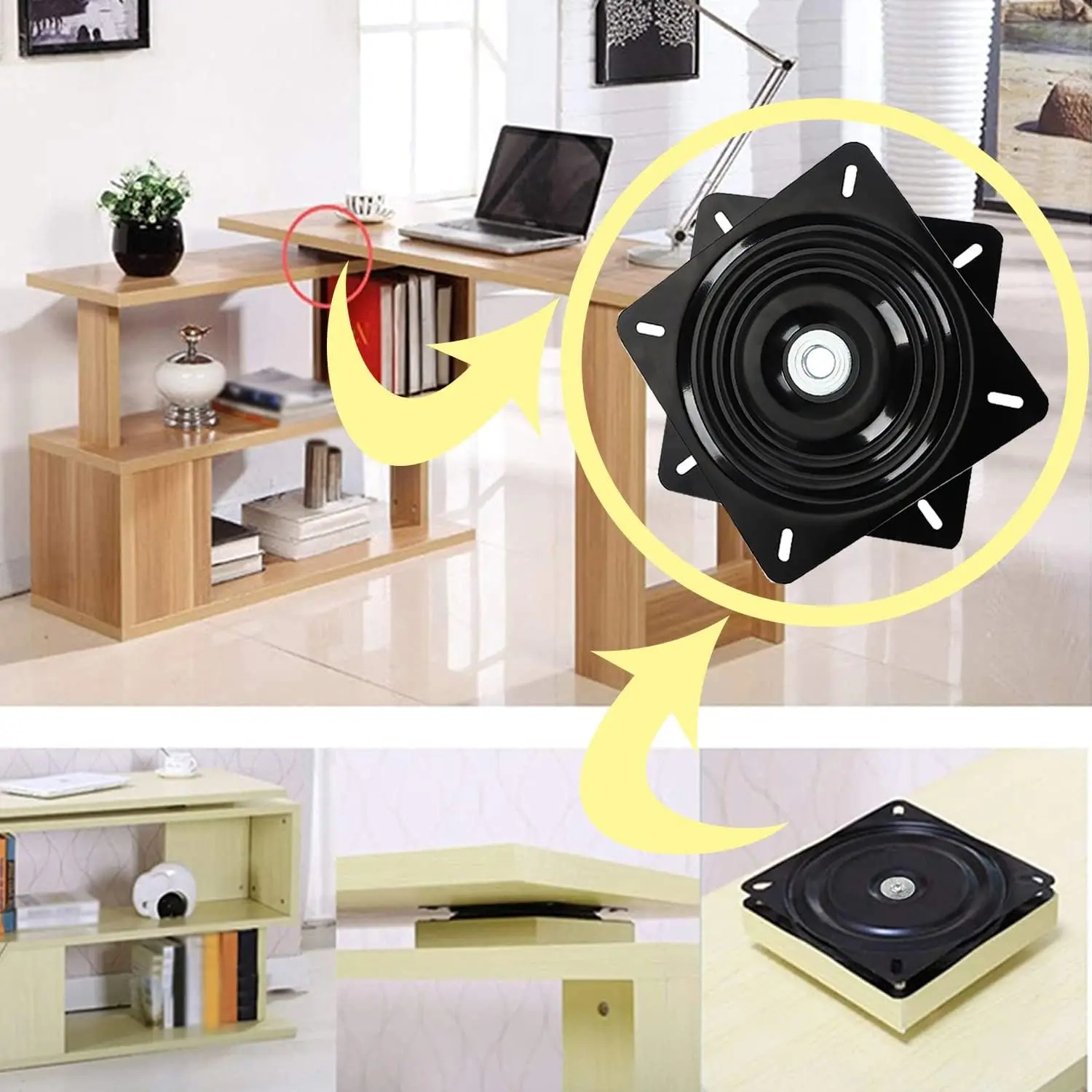 HUAWEI 360 Degree Rotation Tables Chairs Swivel Plate Black with Steel Ball Bearings Bar Stool Lazy Susan Turntable Base