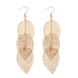 Wholesale Luxury Women's Gold Tassel Pendant Earrings Vintage Style Hollow Leaf Drop Jewelry Great for Gifts Made Alloy Material