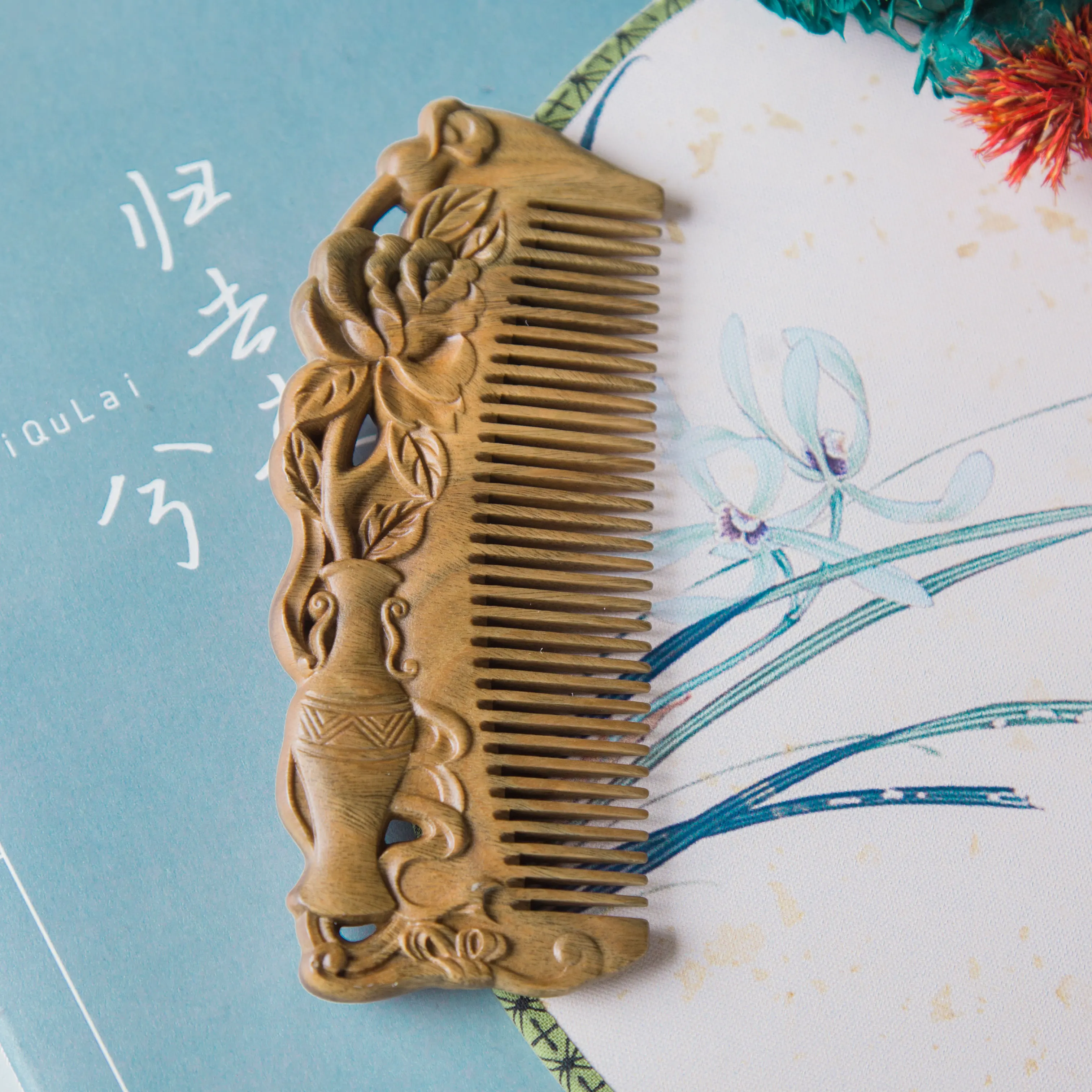 Антистатические гребни для бороды из сандалового дерева с индивидуальным принтом