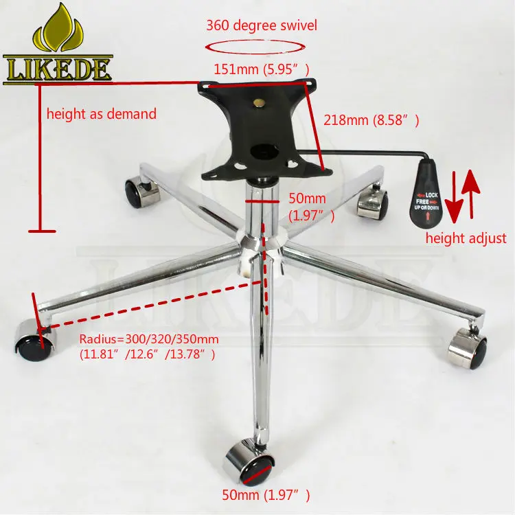 Metal Five-Legged Office Computer Chair Base Chrome Iron Steel Stylish Metal Furniture Legs