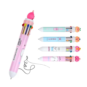 Wholesale Cheap Cute 10 in 1 Multicolor Retractable Plastic Ballpoint Pen with Cartoon for Student