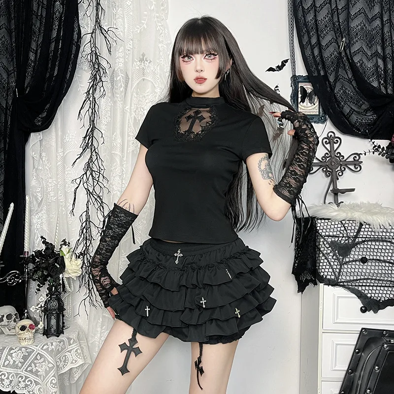Goth Lolita Lace Shorts Skirt Cute Aesthetic Outfit