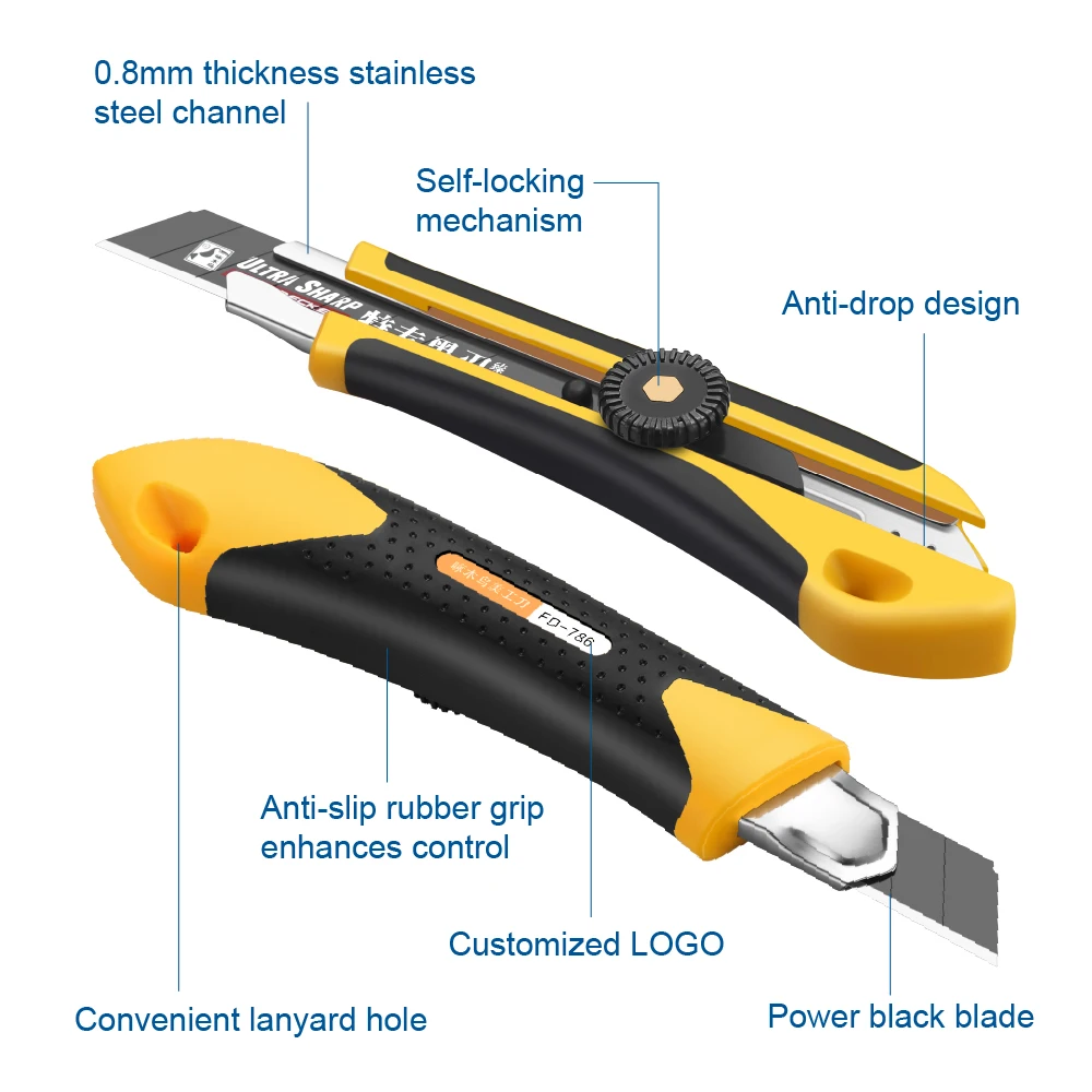 High Quality  Fixed Free Sample Safety Retractable Box Cutter Knife