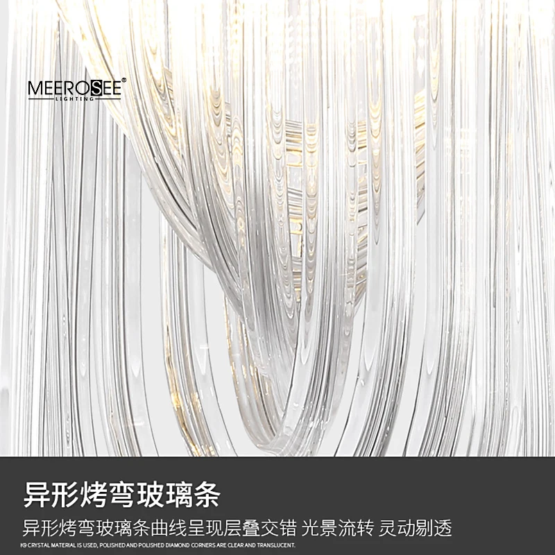 Meerosee Post Modern Ceiling Pendant Light Gold Metal Hanging Chandelier Light with Spiral Crystal MD86779