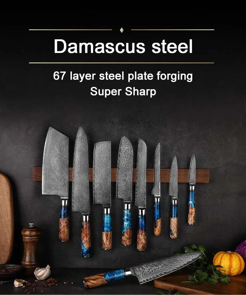 Damascus Steel Japanese Knife Set for Kitchen & Restaurant Classic Design 67 Layer Steel Blades for Chefs