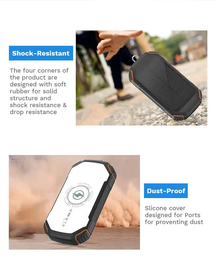 High Capacity 20000 mAh Waterproof Phone Charger Wireless Solar Power Bank 20000mAh High Capacity Wireless Solar Power Bank 20000mAh Waterproof Portable Fast Charger