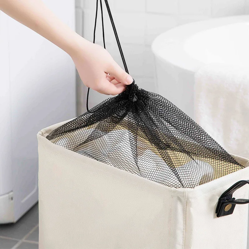Foldable Storage Basket with Wheels Caster Laundry Basket Collapsible Large Hamper Barrel Dirty Clothes Laundry Bag Organization