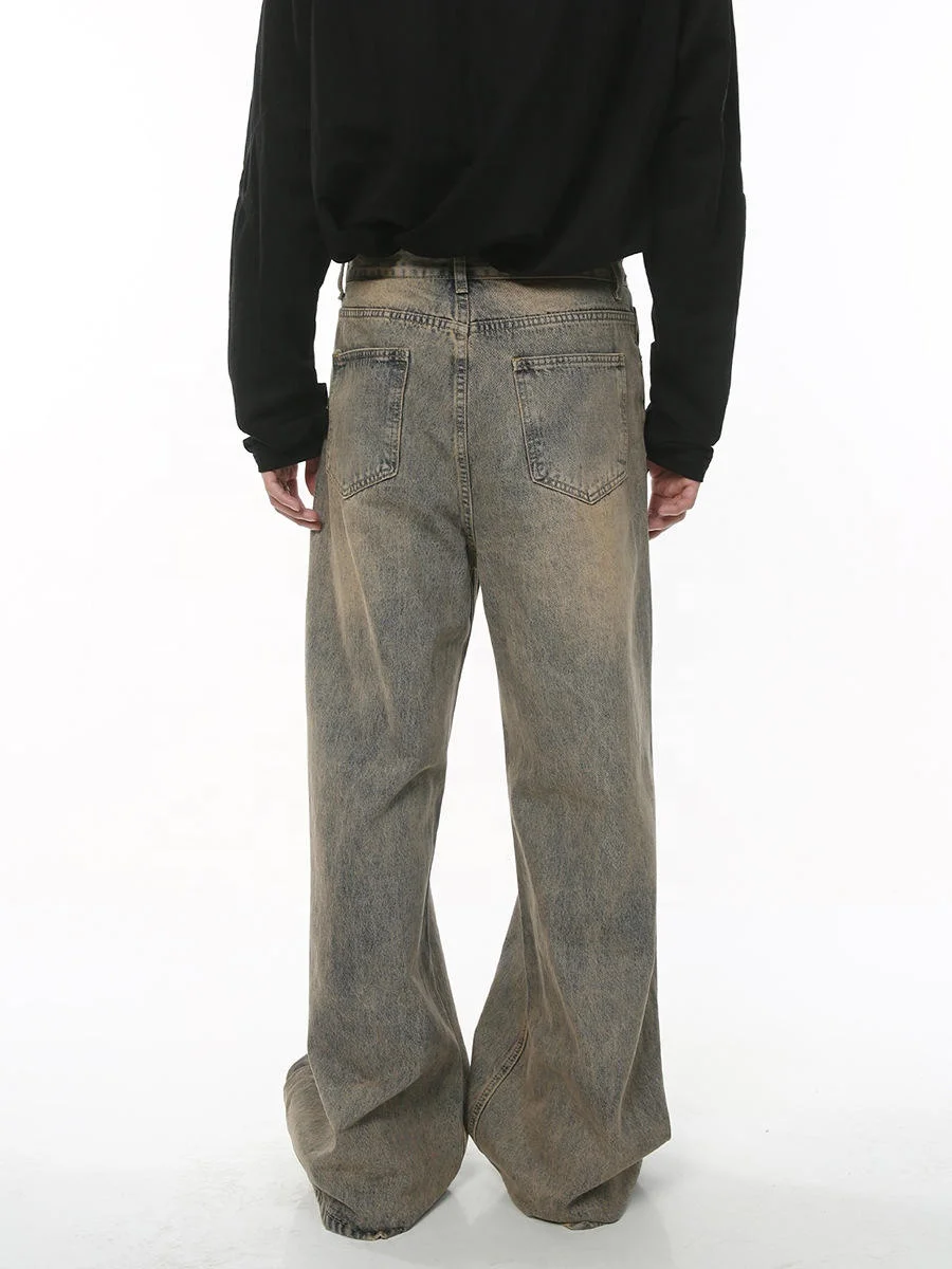 Washed Denim Trousers - Vintage Loose Rust Retro Style