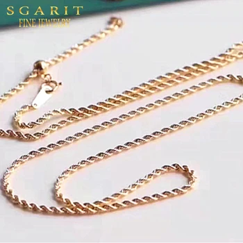 SGARIT adjustable real solid gold necklace Jewelry 2mm 24 inch 60cm 4.2-4.6g 18k yellow gold rope chain necklace for men women