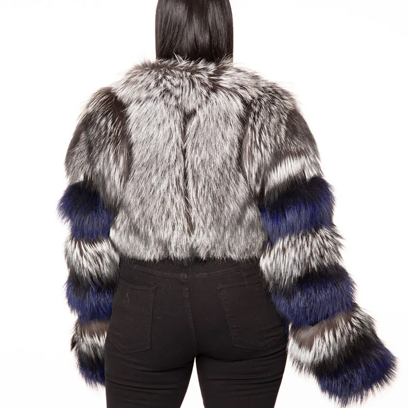 Free Size New Trendy Multi Color Silver Fox Fur Coat Custom Thick Winter Colorful Real Fur Coat for Women