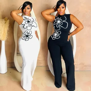 GX91747 Fashion 2026 Women Clothing Boutique Sleeveless Turtleneck Printed One Piece Ladies Jumpsuit