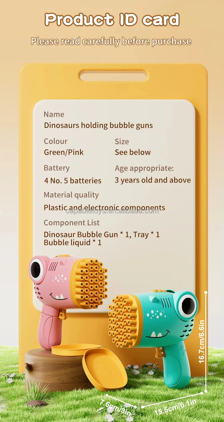 Outdoor Dinosaur Bubble Gun Toy 40 Holes Fully Automatic Bubble Machine Gun Handheld Electric Bubble Maker for Kids Adults Play