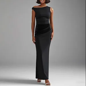 2026 Women's Summer Formal Maxi Sleeveless One Shoulder Bodycon Ruched Long Floor-Length Cocktail Wedding Guest Dress Ball Gown