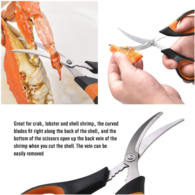 Stainless Steel Shrimp Prawn Food Scissors Professional Seafood Shears ...