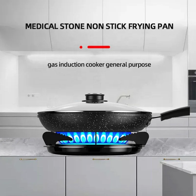 Factory Direct Sale 23CM Thickened Black Iron Cooking FryPan Non Stick Medical Stone Fry Pan With Lid