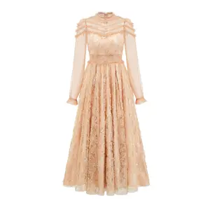 Party Evening Elegant Luxury Celebrity Dress Women's Spring Autumn Full Sleeve Ruffle Splice Sequined Waist Elastic Long Prom