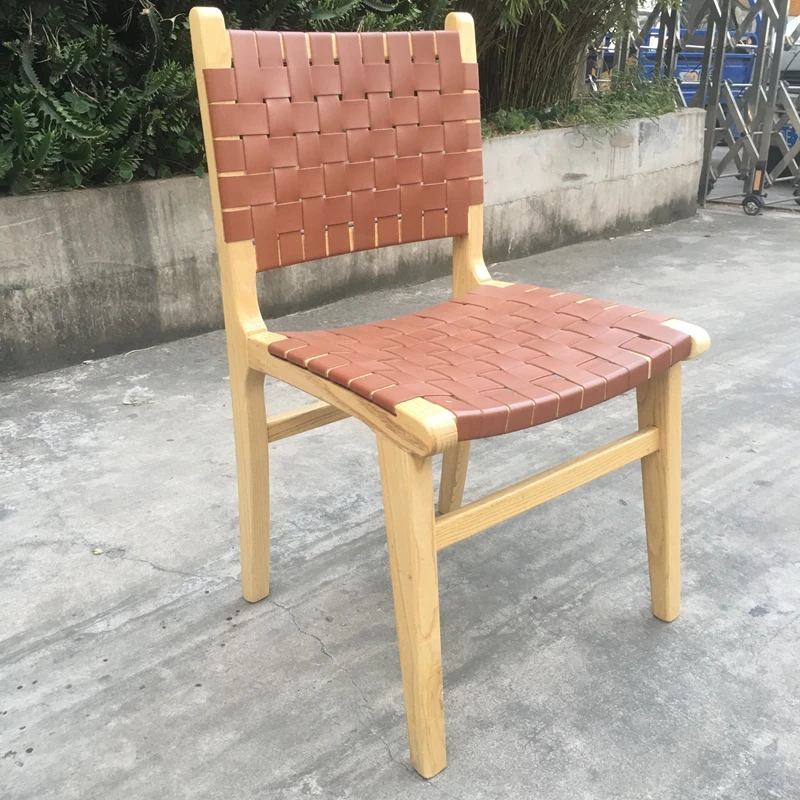 Скандинавский стиль дизайн из массива тика седло Кожаный Плетеный мест стекируемые обеденные стулья для кафе, ресторанов и отелей