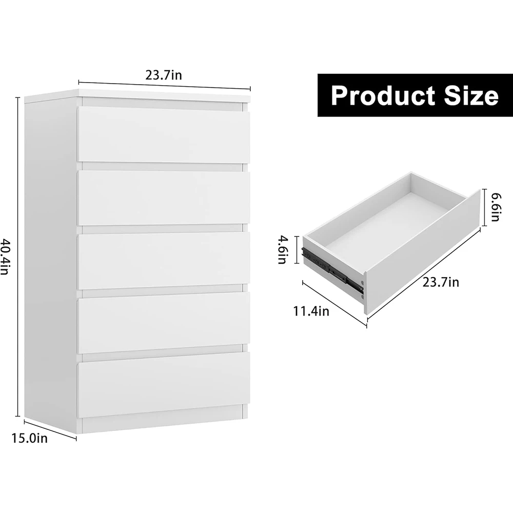 product nu deco white 5 drawer modern wood panel dresser with deep drawers for bedroom living room hallway  entryway storage-6