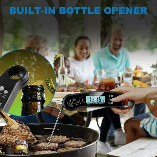 Bottle Opener Folding Probe Food Thermometer Water Thermometer Waterproof Kitchen Cooking Barbecue BBQ Meat Thermometer