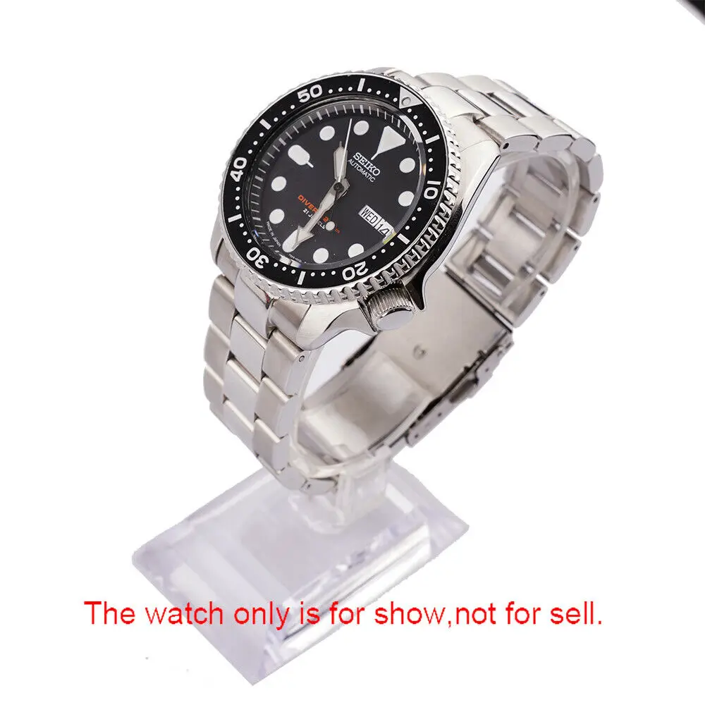 22mm Solid Curved End Links Black Steel Watch Band Bracelet For Seiko SKX  007