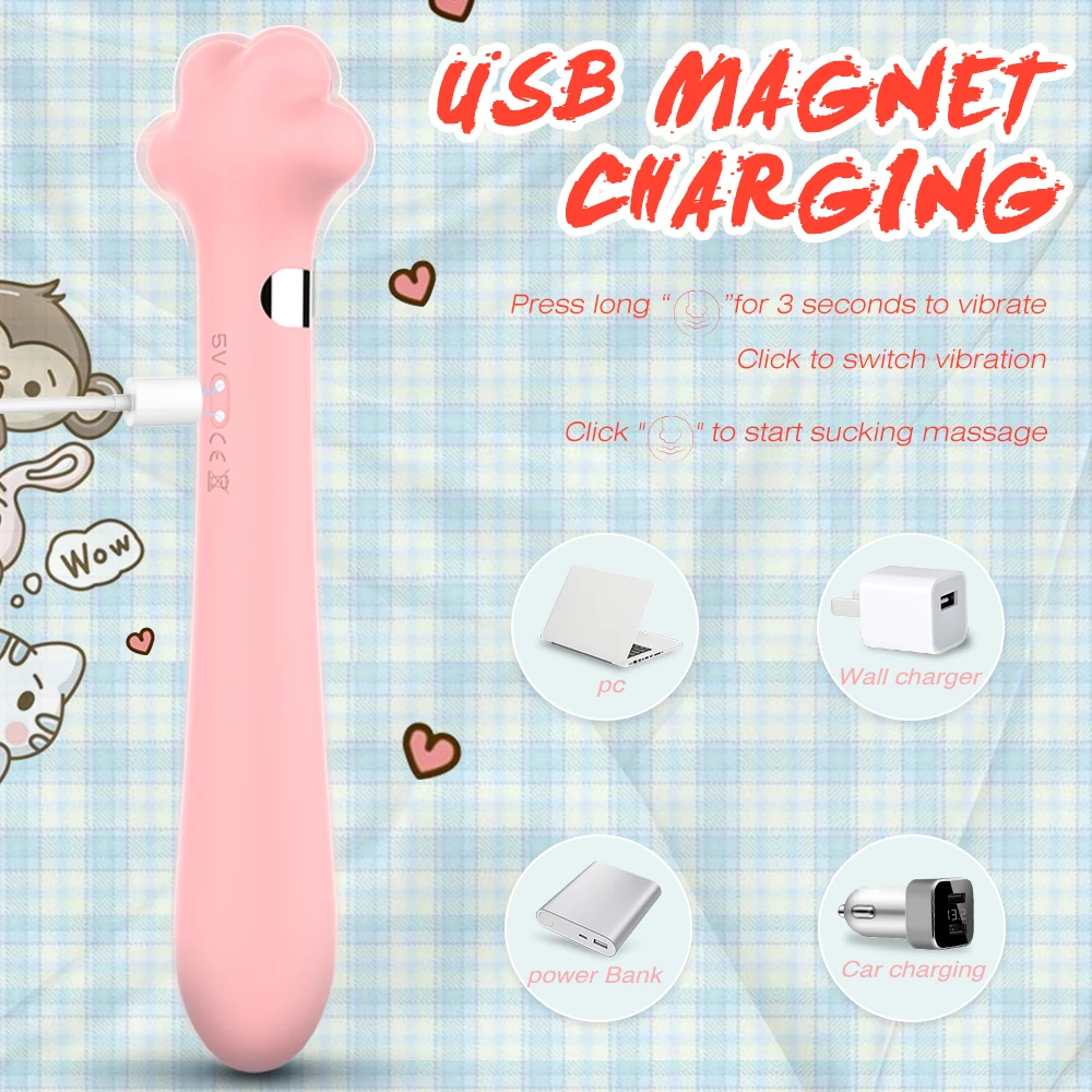 Free Custom Box Cat Claw Double Vibrator Silicone Soft Really Cute Waterproof Stick Masturbation Sex Toy Vaginal Massager