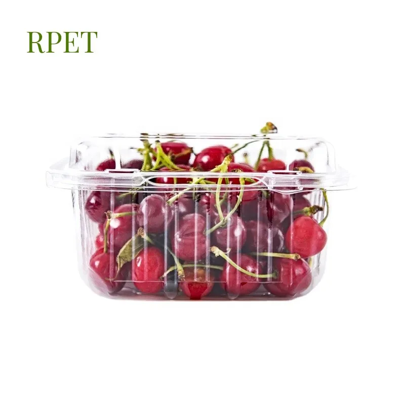 Eco-friendly Custom Vented clear Plastic Strawberry Packaging Box 250g 500g Fresh Fruit Clamshell Container Rpet Punnets