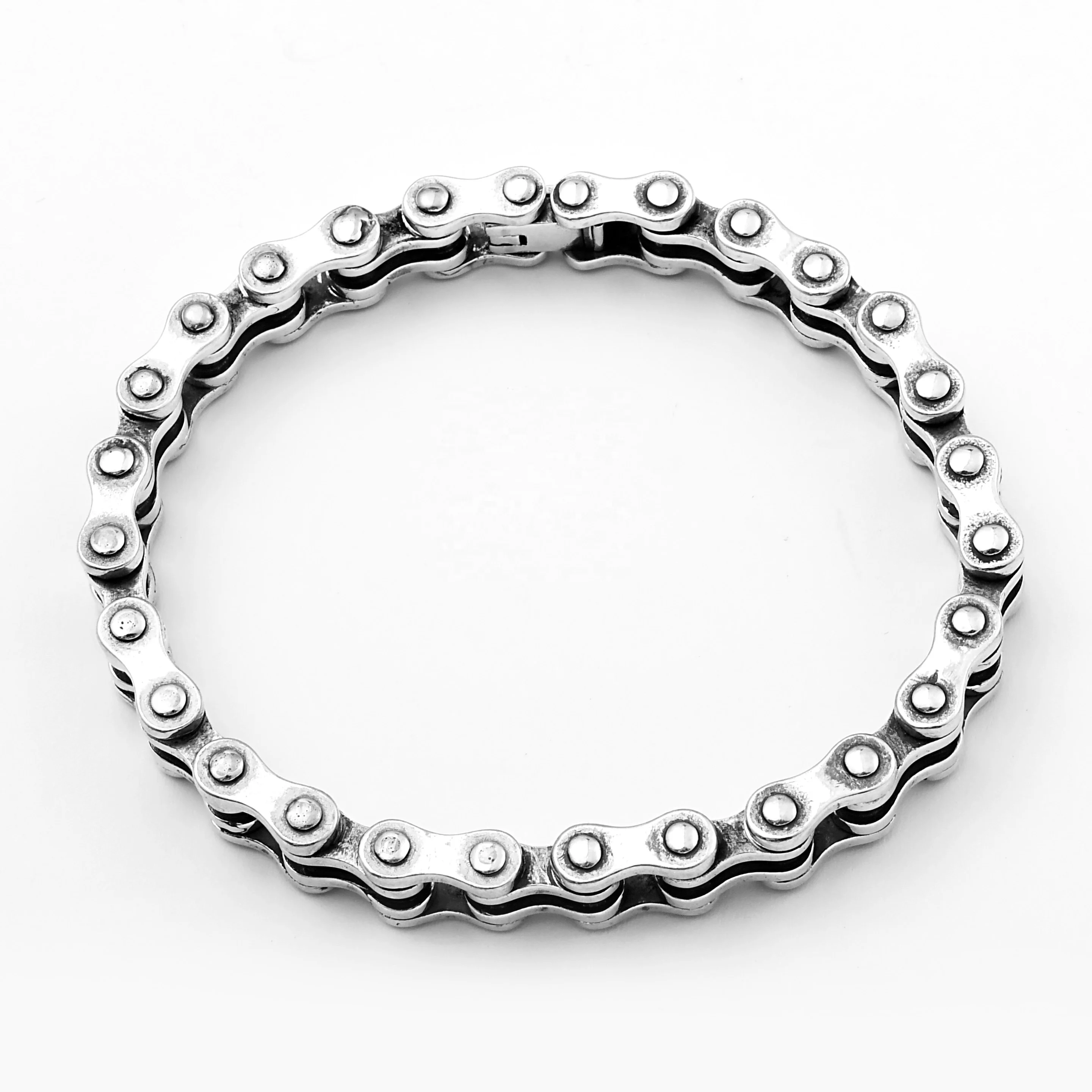 Unique 925 Sterling Silver Bicycle Chain Link Punk Bracelet for Men