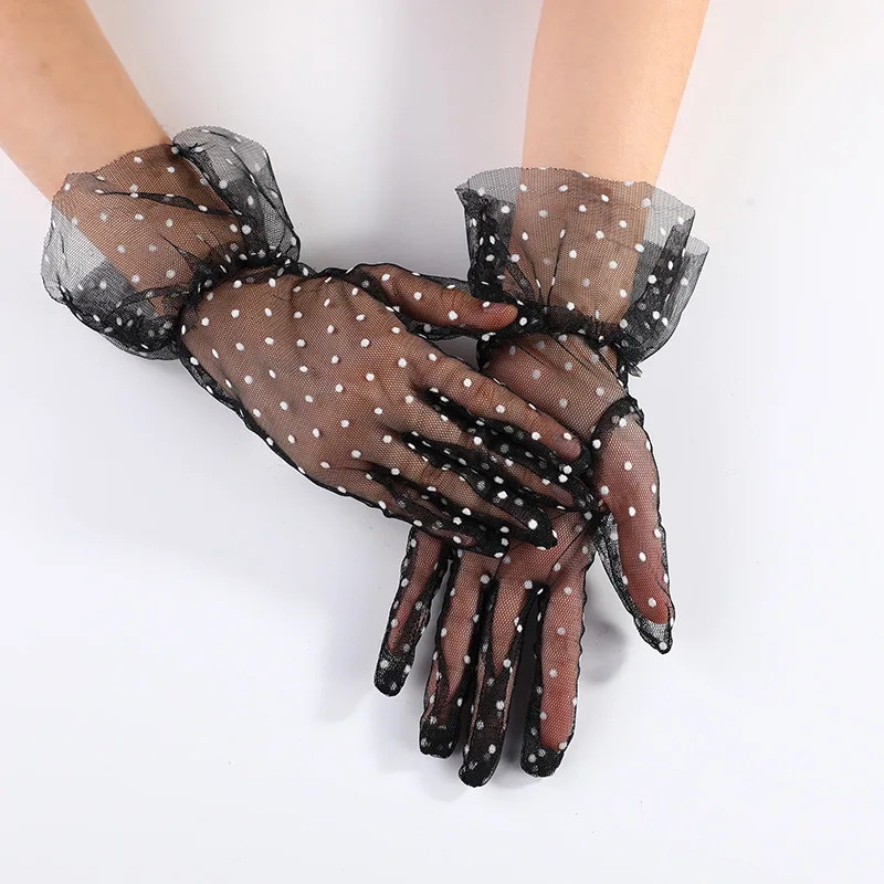 Spots Driving Gloves Small Dot Lace Patchwork Women Summer Sunscreen Thin  Gloves