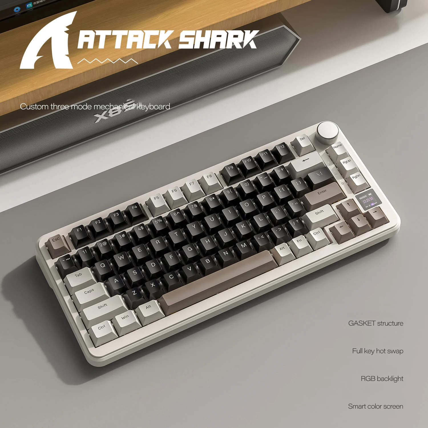 Attack Shark X85 PRO Three Mode RGB BT Wireless Mechanical Keyboard with Display Customized Hot Plug Game Mechanical Keyboard