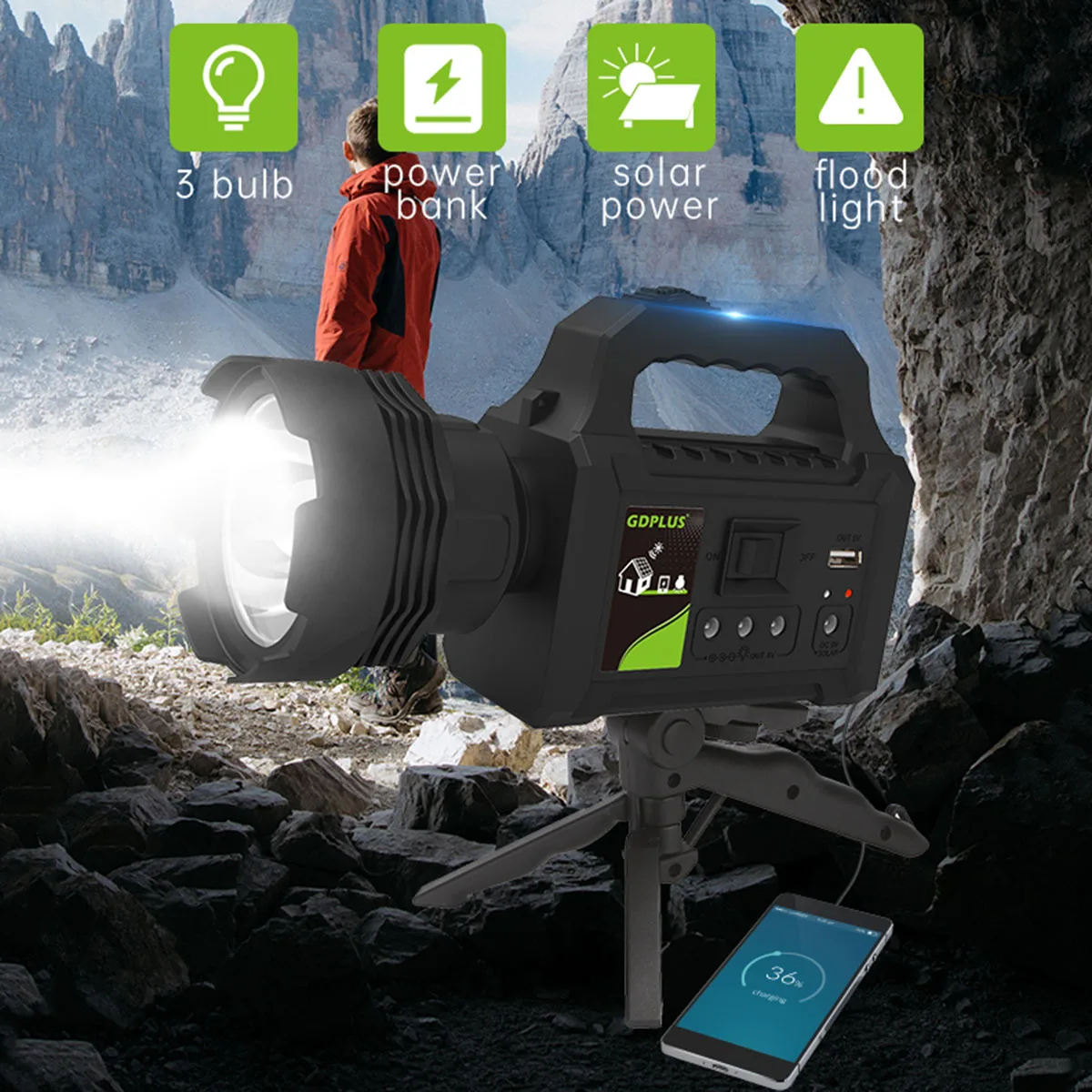 GDPLUS GD-P50 Solar System Light Bright Flashlight Outdoor Mini Solar Energy System
