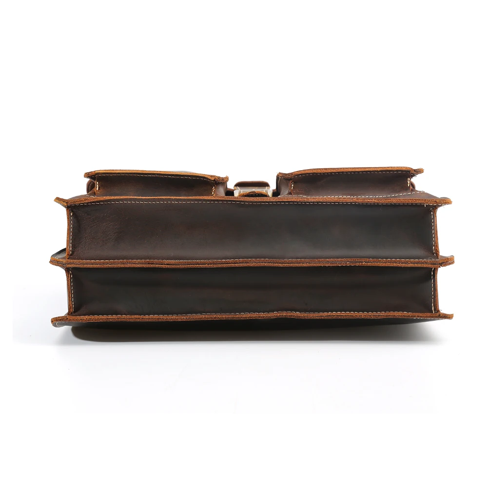 High Quality Factory Supply Classic Design Crazy Horse Leather Mens Business Briefcase Genuine Leather Combination Key Lock Bag