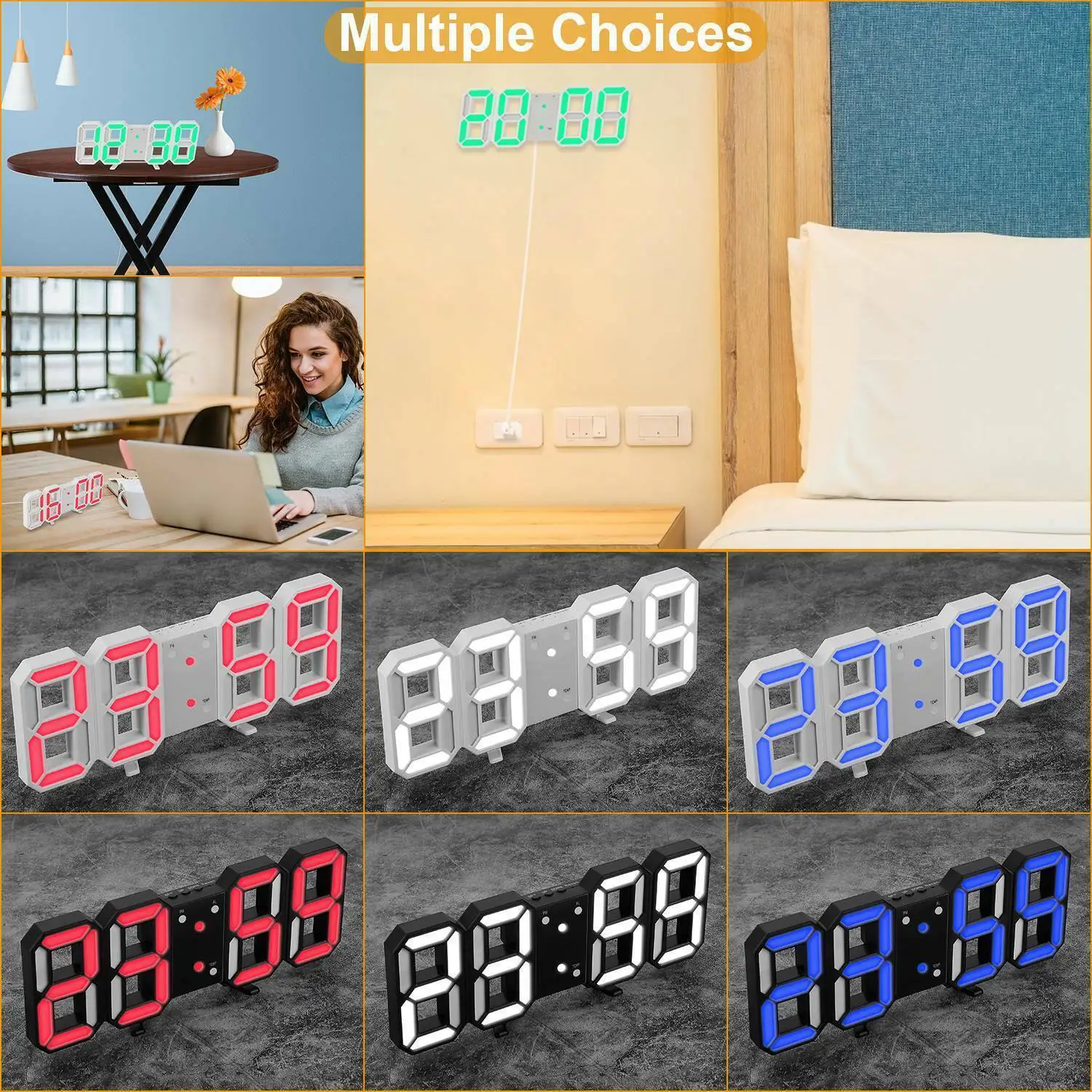 Nordic Glowing Night Alarms Electronic Table Clock Wall Clock for Living Room LED Digital Clock
