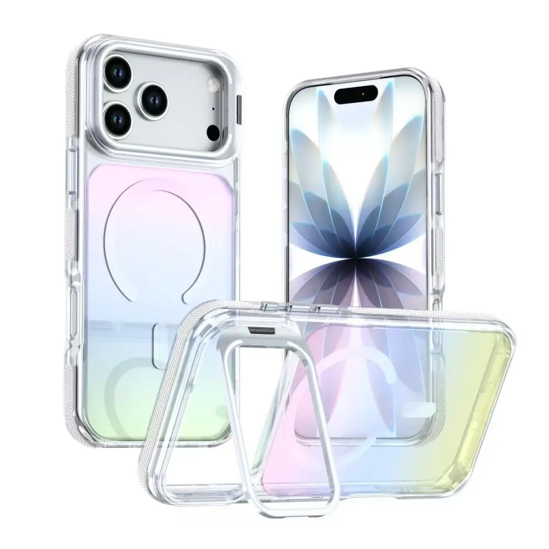 Invisible Lens Bracket Transparent Color Gradient PC TPU Shockproof Magnetic Phone Case for iPhone 17 Pro max 15 16 14 13