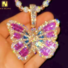 Crazy Flashy Butterfly Baguette Moissanite Custom Pendant Hip Hop Jewelry Custom Moissanite Pendant Fine Jewelry Rapper