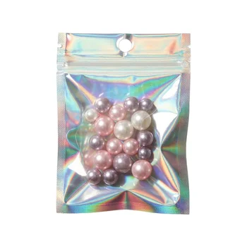 Rainbow Iridescent Reusable Zip Lock Plastic Laser Holographic Makeup Bag Holographic Packaging Bags